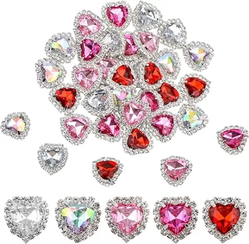 Rhinestones Buttons Embellishments, 30 Pcs Heart Rhinestones for Crafts Flatback Pearl Crystal Rhinestone Buttons for Sewing DIY Clothing Wedding Party Home Decoration