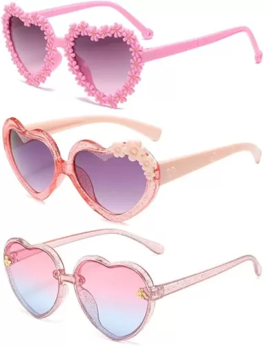 Ridering 3Pcs Toddle Kids Heart sunglasses, Girl Cute Flower Sunglasses UV400 Protection Fit For Toddler Age 2-4 Sunglasses