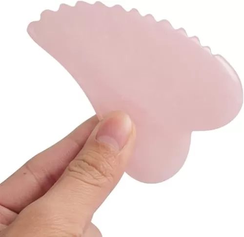 Rose Quartz Gua Sha Comb Massage Tool - Unique Comb Edge Gua Sha Board for SPA & Acupuncture Therapy (Heart Shape)