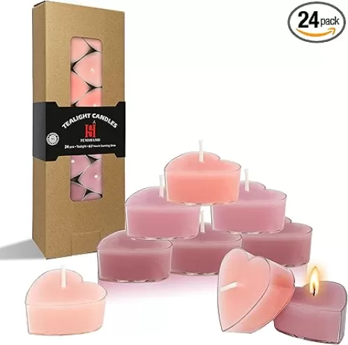 Rose Scented Heart Tealight Candles, Gradient Pink Scent Tea Lights Candles Clear Cup, 24 Pack Colored Tealights Candle, 4 Hour Burn Time Tea Candles for Weddings Romantic Decor