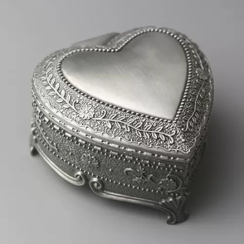 ROSIKING Heart-shaped Emboss Alloy Metal Music Box Wind Up Antique Jewelry Musical Boxes Christmas Birthday Valentine's Day Gifts Plays The Music Of The Night