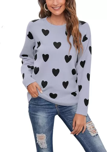 shermie Women's Cute Heart Knitted Sweater Long Sleeve Crew Neck Loose Casual Pullover Sweaters