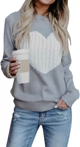 shermie Women's Pullover Sweaters Long Sleeve Crew Neck Cute Heart Knitted Casual Sweater