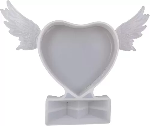 Small Heart Shape Photo Frame with 1 Pair Small Angel Wing Epoxy Mold, DIY Memorial Craft Making, Resin Casting Silicone Mold