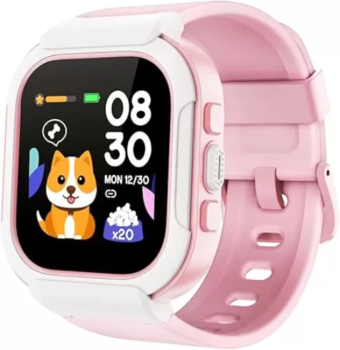 Smart Watch for Kids Girls Boys, Kids Watch Fitness Tracker Watch with Pedometer Heart Rate Monitor Sleep Tracker Alarm Clocks Puzzle Games Calculator IP68 Waterproof, Kids Gift Pink