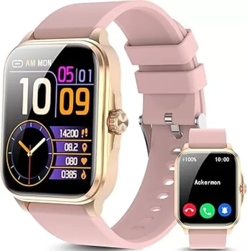 Smart Watches for Women Men (Answer/Make Calls) 1.91" HD Screen Fitness Sleep Tracker Heart Rate Blood Oxygen Blood Pressure Monitor Smart Watch IP67 Waterproof Pink