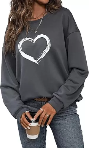 SOLY HUX Women's Heart Print Sweatshirt Crewneck Long Sleeve Pullover Top