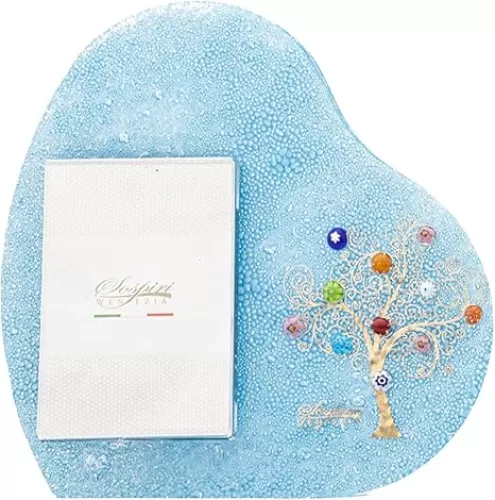 Sospiri Venezia Photoframe Heart-shaped Murano Glass Decor Tree of Life with Murrines Desk or Table Frame Photo 2, 75" x3, 95 Gift Idea Handmade Made in Italy, 7, 5" x7, 5