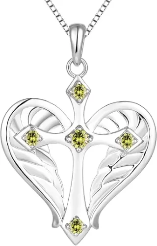 STARCHENIE Cross Necklace 925 Sterling Silver Heart Angel Wings Pendant Necklace for Women