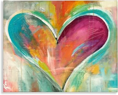 Stupell Industries Abstract Colorful Textural Heart Painting Canvas Wall Art Design By Artist Kami Lerner