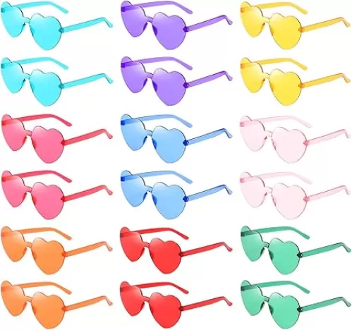 SUNOVELTIES 18 Heart Shape Rimless Sunglasses Kids Transparent Party Glasses Colored Eyewear for Boy/Girls Birthday Supplies