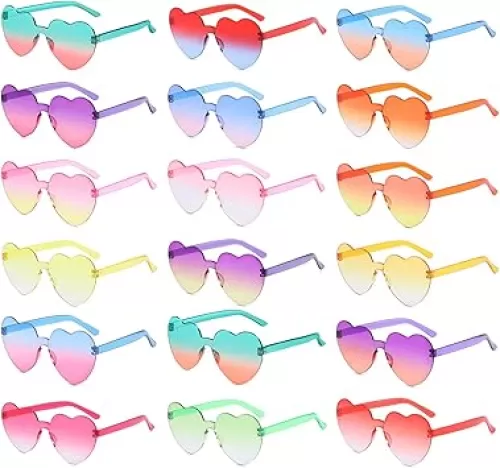 SUNOVELTIES 18 Heart Shape Rimless Sunglasses Transparent Candy Color Party Glasses Colored Eyewear for Women