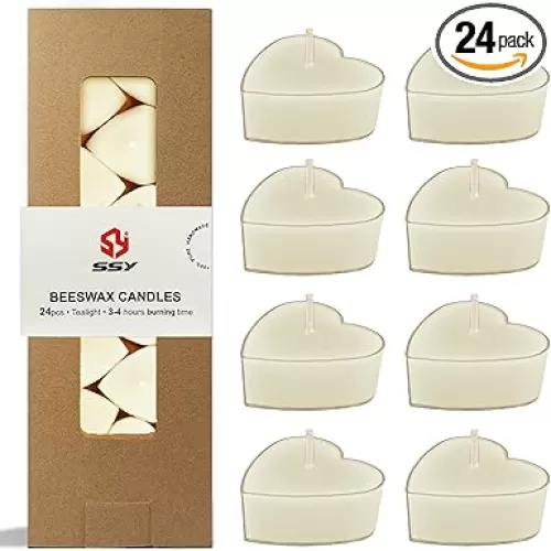 Tea Candles Heart Handmade 24 Pack Jasmine Scented Smokeless Tea Lights Candle 7 Hour Long Burning Tealight Candle for Wedding Yoga Spa Decoration(White)