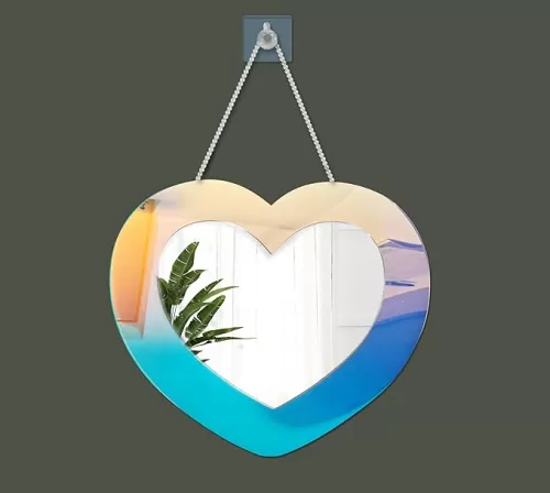 Teen Girls Funky Heart Mirror, Irregular Wavy Rainbow Dopamine Wall Mirror, 12x10 inch Cute Home Decor for Bedroom, Living Room, Corridor