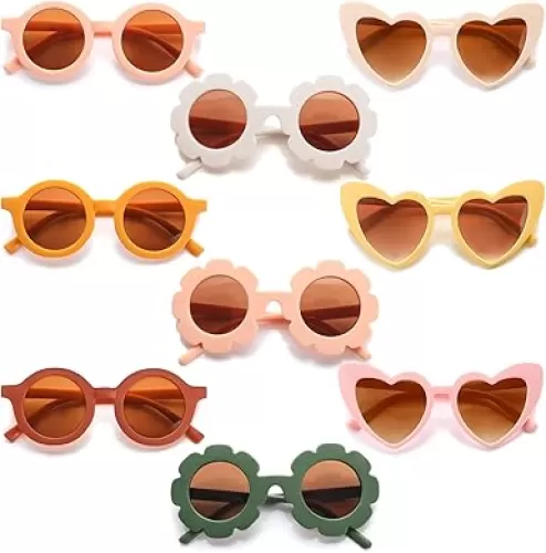 Tondiamo 9 Pairs Toddler Sunglasses Flower Round Heart Shaped Kids Girls Boy Baby Sunglasses for Outdoor Beach Holiday