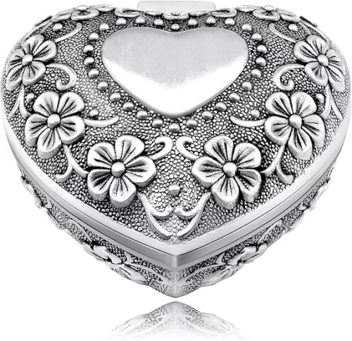 Uloveido Vintage Heart Shape Small Trinket Box - Antique Ring/Earrings/Necklace Storage Jewelry Organizer Case, Metal Treasure Chest Keepsake Gift Box for Women Girls Y2349