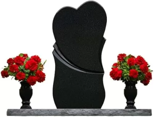 Unique Dual-Heart Granite Headstone with Twin Flower Vases