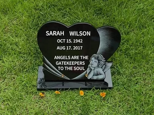 Upright Headstones tombston headstones for Graves Black Granite Grave Markers for Cemetery for Humans, Memorial Stones for Loved Ones Outside Heart - Shaped Memorial Tombstone with Angel Engraving