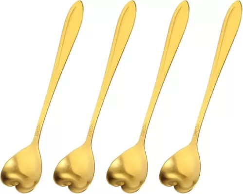 uxcell 4Pcs Stainless Steel Flower Spoons 5 Inch Heart Shape Coffee Spoon Small Teaspoon Dessert Spoon for Espresso Sugar Cake, Gold