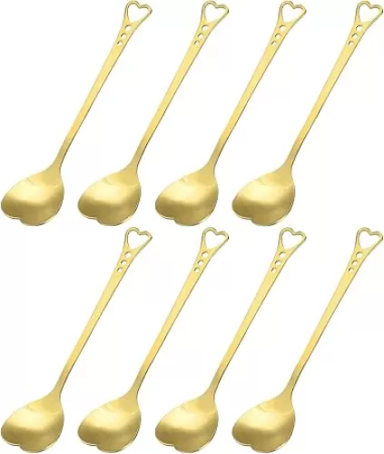 uxcell 8Pcs Heart Shape Spoons Stainless Steel 5.7 Inch Dessert Spoons Coffee Spoon Teaspoon Stirring Spoon for Tea Sugar, Gold
