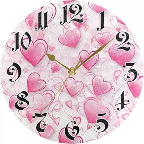 Wall Clock - Silent Non-Ticking, Battery Operated, 10 Inch Cute Pink Hearts Clock Decorative for Home, Bedroom, Living Room - Modern Decor Wall Clock