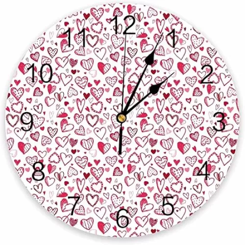 Wall Clock 10 Inch Silent Non-Ticking, Pink Heart Shape Round Decorative Clock for Living Room Bedroom Kitchen School Easy to Read Battery Operated Mute Clock
