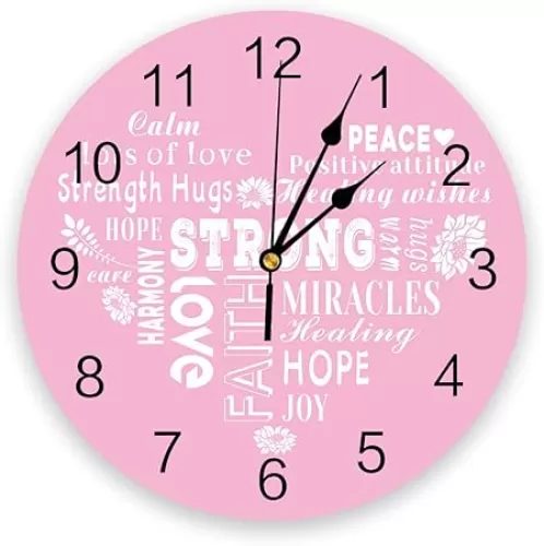 Wall Clock Inspirational Quotes Battery Operated Clocks PVC Silent Non-Ticking Wallclock 10 Inch Heart Shape Pink Round Wall Clocks for Living Room Bedroom Kitchen Office School Bathroom Home Decor