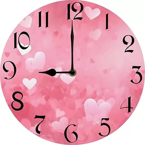Wall Clock, Pink Heart Kitchen Decor and Accessories, Decorative Battery Operated Clocks for Living Room Bedroom Bathroom Farmhouse, 10 Inch