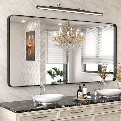 WEER Black Bathroom Mirror 72x36 Inch, Black Metal Framed Mirror for Wall, Large Rounded Rectangle Matte Black Vanity Mirror Farmhouse, Anti-Rust, Tempered Glass, Hangs Horizontally or Vertically