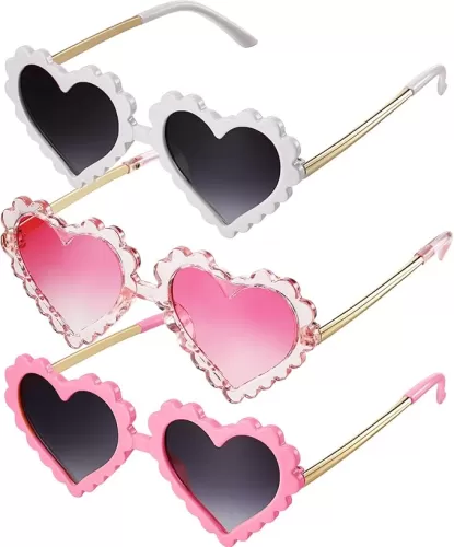 Weewooday 3 Pairs Toddler Heart Shaped Sunglasses Kids Heart Glasses for 3-8 Years Girl Boy Outdoor Party