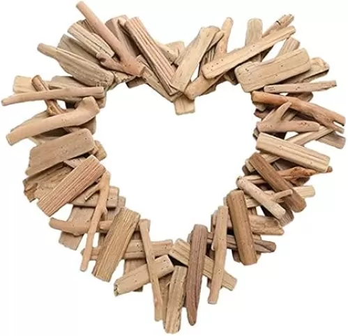 Wicker Heart Wreath Heart-Shaped Driftwood Wood Carved Wall Hanging Ornament for Wedding Birthday Party Decoration