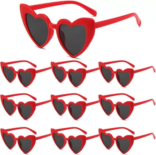 Women Heart Sunglasses 10 Pack Love Shaped Glasses Vintage Red Sunglass Retro Fun Glass for Fans Party Favors