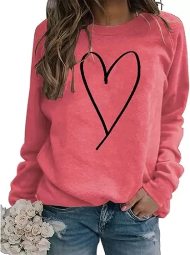 Womens Casual Heart Graphics Shirt Long Sleeve Pullover Loose Crewneck Cute Love Printed Sweatshirt Tops