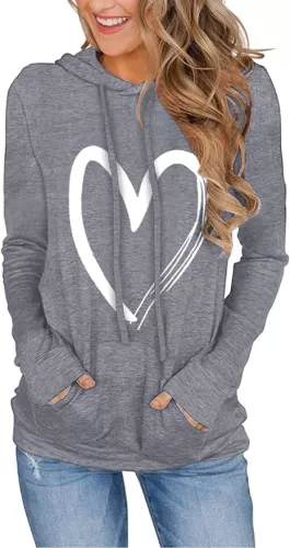 Women's Hoodies Pullover Cute Heart Sweatshirts Long Sleeve Tops with Pockets