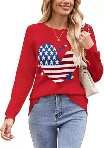 Women's Pullover Sweaters Long Sleeve Front Ribbed Knitted Cute Heart Sweater