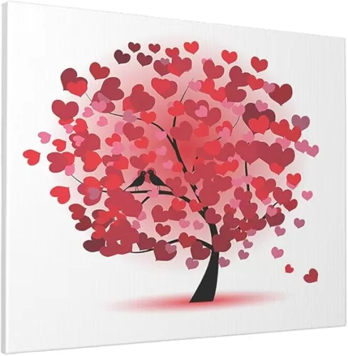 WONDERTIFY Valentine Tree Painting Hearts Shape Canvas Wall Art For Home/Office/Living Room/Bedroom Artwork Decor 16X12 Inch Pink Red