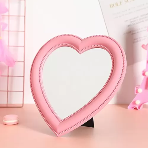 XPXKJ 11-Inch Heart Shaped Mirror 2-in-1 Wall/Tabletop - Pink Vanity Mirror for Teen Girls & Women, Bedroom/Dorm Decor with Adjustable Stand, Coquette Aesthetic Makeup Mirror for Bathroom & Vanity