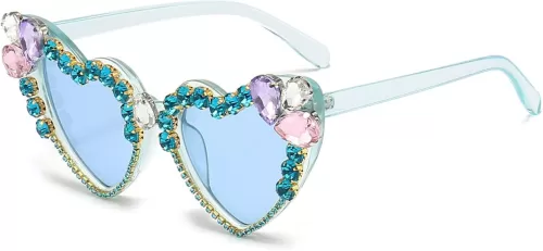 YAMEIZE Trendy Rhinestone Love Heart Sunglasses - Retro Heart Shaped Diamond Glasses Funny Party Outdoor for Women Men