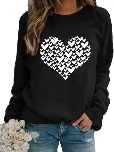 Yimoya Valentine Sweatshirt - Women's Cute Leopard Love Heart Shirt Gift