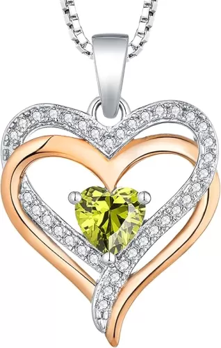 YL Women's Heart Necklace Sterling Silver Filigree Love Heart Pendant Birthstone Jewelry