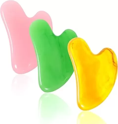 yueton 3PCS Resin Heart Shaped Scraping Board Imitation Jade Gua Sha Board Gua Sha Facial Massage Tool for Face and Body Treatment, Relieve Tensions and Reduce Puffiness