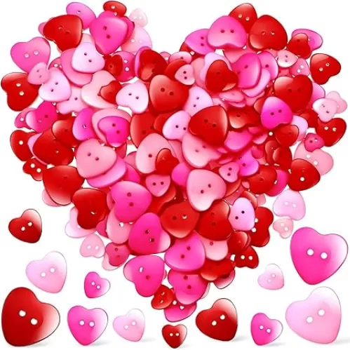 Zeyune 240 Pcs Heart Buttons Assorted Two Holes Love Shaped Cute Buttons 12.5mm 15mm 20mm 25mm for Valentine‘s Day Gift DIY Crafts Scrapbooking Sewing(Red, Pink, Rose Red)