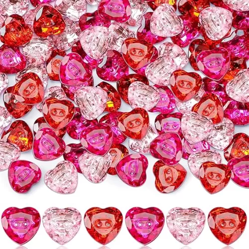 Zeyune 300 Pcs Rhinestone Heart Buttons Bulk Valentine‘s Day Buttons for Crafting Pink Red Crystal 2 Hole Sewing Fastening for Valentines DIY Sewing Clothes Accessories(1/2 Inch)