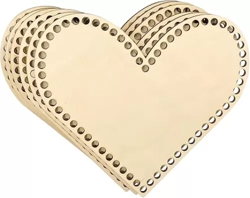 10 Inch 6 Pack Basket Bottom for Crochet Unfinished Wood Heart Shaped Weaving Knitting Base for Crafts