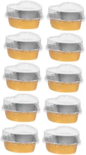 10pcs Heart-shaped Foil Cake Pans with Lids Creative Baking Box for Desserts and Cupcakes for Home Bakery and Present for Baking Lovers