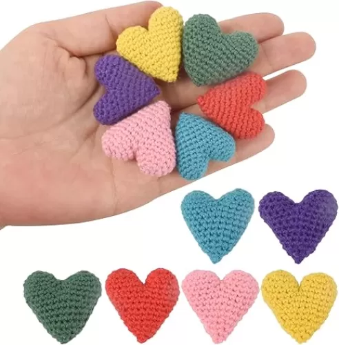 1.2” Mini Hearts, 6pcs Crochet Hearts Colorful Handmade Knitted Heart, Home Decor