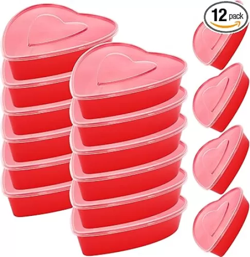 12 Pcs 17 Oz Heart Shaped Container Plastic Seasoning Containers Box Food Storage Containers with Clear Transparent Lids Reusable Dessert Box for Fruit Vegetable (Red)