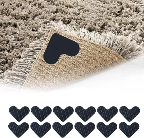 12PCS Carpet Stickers for Area Rugs, Rug Slip Stopper Heart-Shaped Rug Grippers for Hardwood Floors Rug Stopperrug Gripper Fits in Hardwood, Tile, Floors Double Side Adhesive Rug Tape