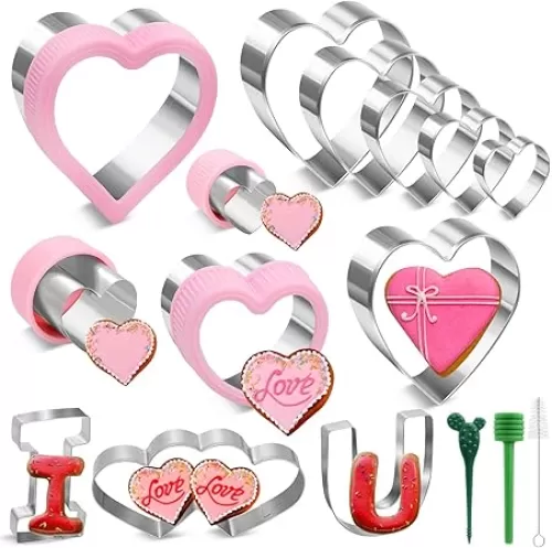 12PCS Heart Cookie Cutter Set, 9 Size Heart Shapes Cookie Cutters Mold with I Love U and Double Heart, Stainless Steel Valentine Day Cookie Cutters for Cakes Biscuits and Sandwiches Biscuit