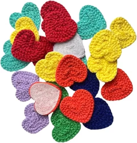 14 Pieces 2.36inch Crochet Heart Applique Knitting Yarn Love Patch with White Felt for Sweater Beanie Warmers Sewing Embellishment Christmas Valentine Ornaments (Multi)